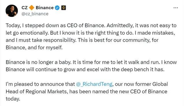 币安支付43.68亿美元罚款，赵长鹏辞职与美国监管机构达成和解